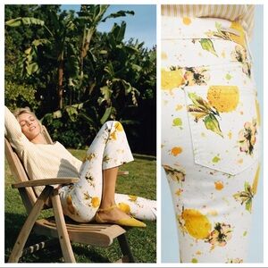 Anthropologie Pilcro High-Rise Bootcut Lemon Grove Print White Jeans Size 26P